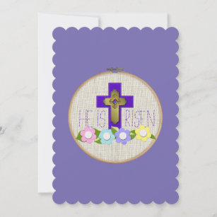 He Is Risen Embroidery Hoop Flowers Holiday Card