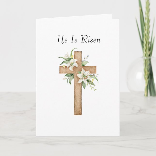 He is Risen Floral Cross Christian Easter Holiday Card (Front)