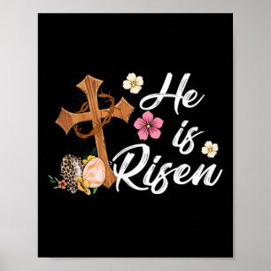 He Is Risen Floral Cross Christian Vintage Happy E Poster