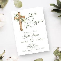 He is Risen Floral Cross Church Easter Service Invitation