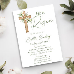 He is Risen Floral Cross Church Easter Sunday Invitation