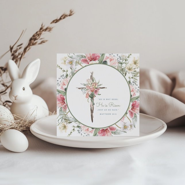 He is Risen Floral Cross Easter Card (Creator Uploaded)
