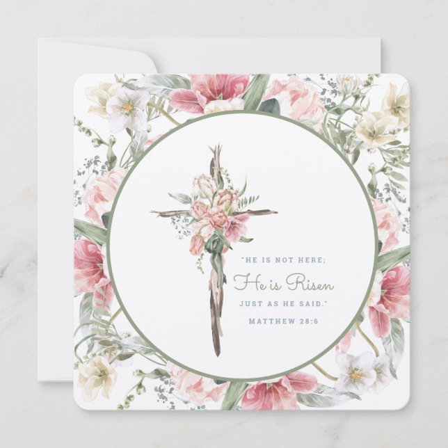 He is Risen Floral Cross Easter Card (Front)