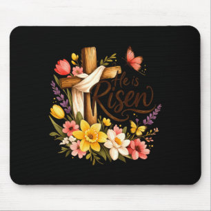 He is Risen Floral Cross Religious Easter Mouse Pad