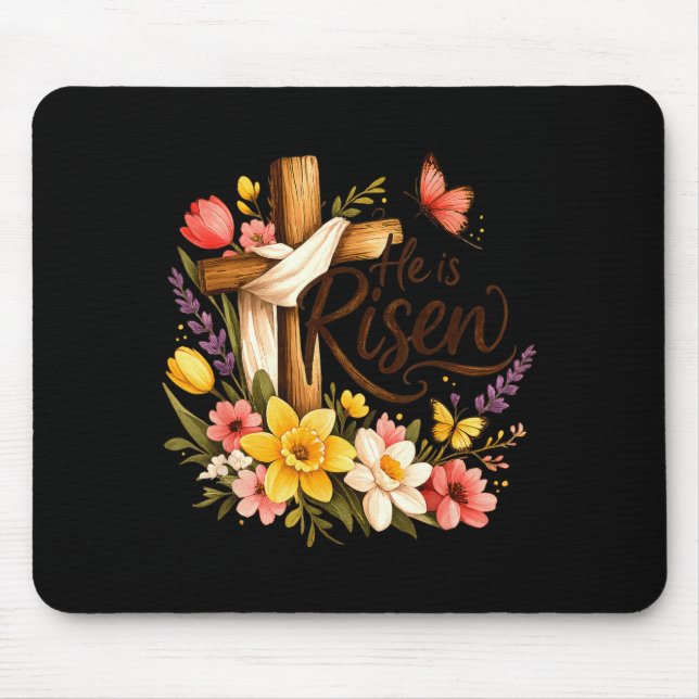 He is Risen Floral Cross Religious Easter Mouse Pad (Front)