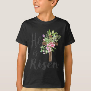 He Is Risen Floral Cross Vintage Happy Easter 2024 T-Shirt