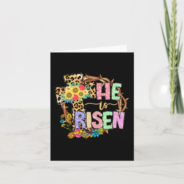 He Is Risen Floral Jesus Easter Day Christians Leo Card (Front)