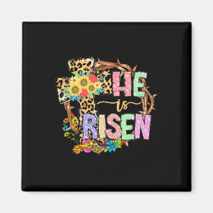 He Is Risen Floral Jesus Easter Day Christians Leo Magnet