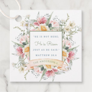 He is Risen Floral Scripture Easter Resurrection   Favour Tags