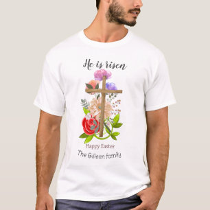 He is risen, floral wood Easter family, Religious  T-Shirt