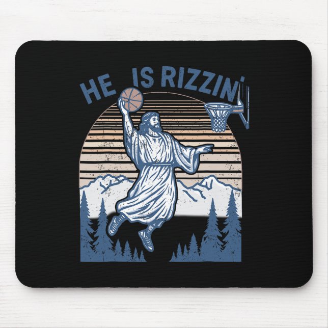 He Is Risen Funny Easter Jesus Playing Sketll Mens Mouse Pad (Front)