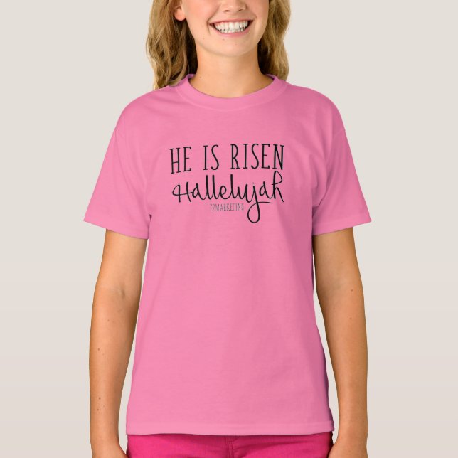 He is Risen Girls Hallelujah Christian Top Easter (Front)