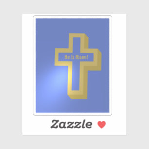 He is Risen Gold Lit Christian Cross Blue Easter
