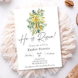 He is Risen Golden Cross Church Easter Service Invitation