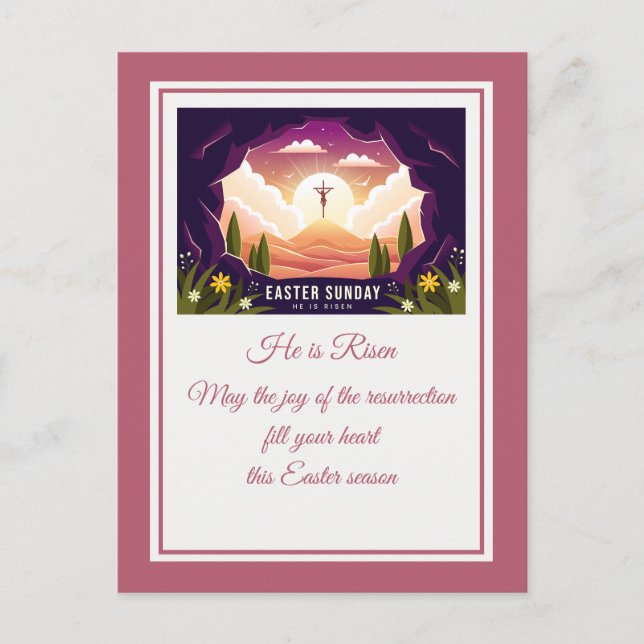 He Is Risen" Happy Easter - Customisable Religious Postcard (Front)