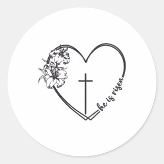 He Is Risen Heart Flower Cross Bible Christian Eas Classic Round Sticker