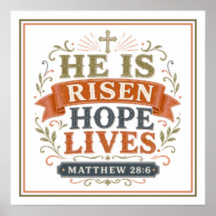 He Is Risen Hope Lives Spiritual Christian Quote Poster