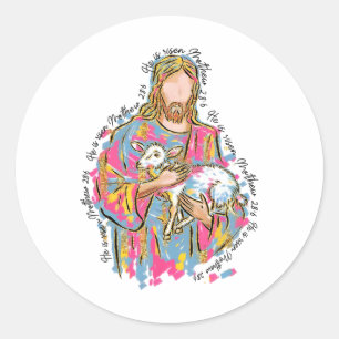He Is Risen Jesus And Lamb God Happy Easter Christ Classic Round Sticker