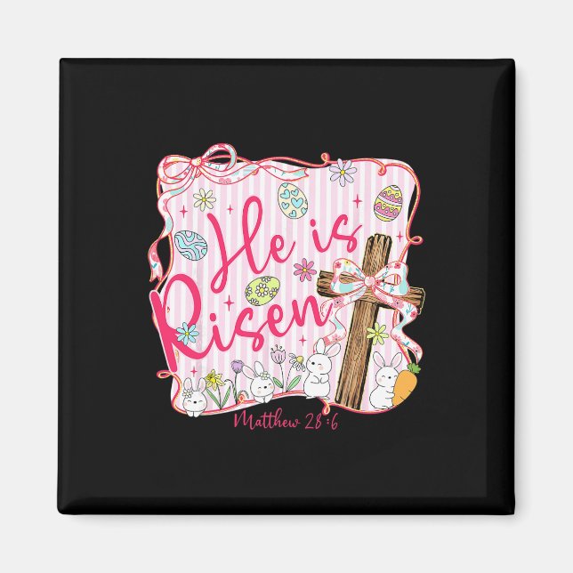 He Is Risen Jesus Christian Easter Coquette Bow Fa Magnet (Front)