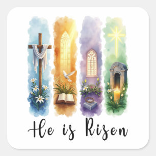 He is Risen Jesus Christian Happy Easter Square Sticker