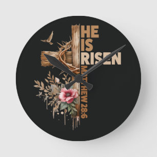 He is Risen Jesus Christian Religious Easter Round Clock
