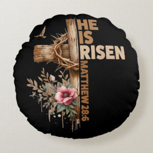 He is Risen Jesus Christian Religious Easter Round Cushion