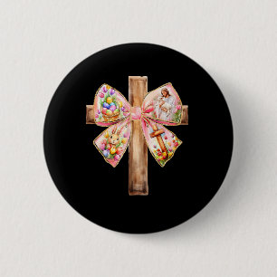 He Is Risen Jesus Coquette Bow Easter Cross Women  6 Cm Round Badge