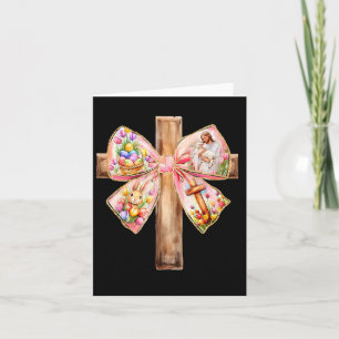 He Is Risen Jesus Coquette Bow Easter Cross Women  Card