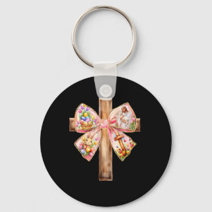 He Is Risen Jesus Coquette Bow Easter Cross Women Key Ring