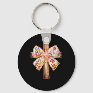 He Is Risen Jesus Coquette Bow Easter Cross Women Key Ring