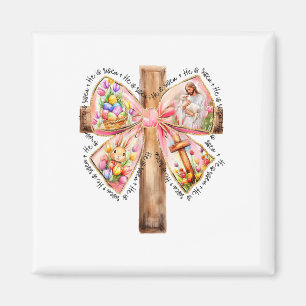 He Is Risen Jesus Coquette Bow Easter Cross Women  Magnet