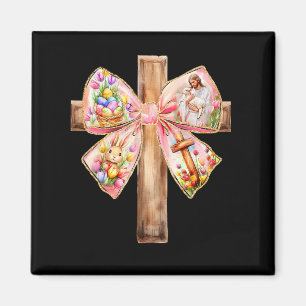 He Is Risen Jesus Coquette Bow Easter Cross Women  Magnet