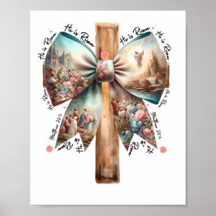 He Is Risen Jesus Coquette Bow Easter Cross Women  Poster