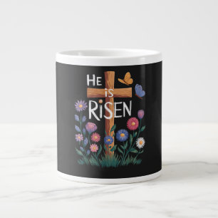 He Is Risen Jesus Floral Christian Easter Large Coffee Mug