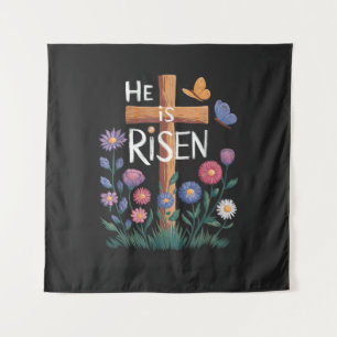 He Is Risen Jesus Floral Christian Easter Tapestry