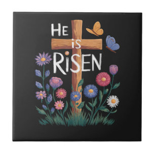 He Is Risen Jesus Floral Christian Easter Tile