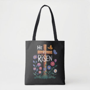 He Is Risen Jesus Floral Christian Easter Tote Bag