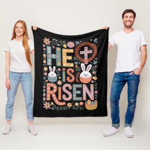 He is Risen Jesus Floral Cute Easter Bunny Rabbit Fleece Blanket