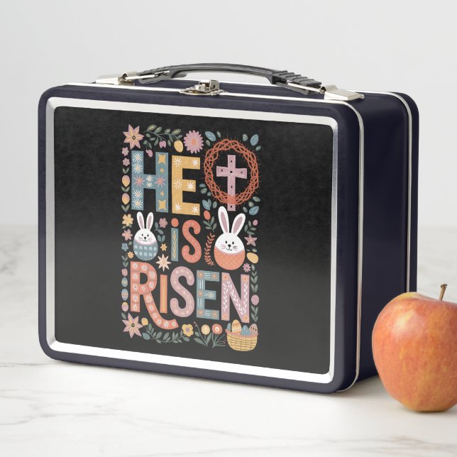 He is Risen Jesus Floral Cute Easter Bunny Rabbit Metal Lunch Box (In Situ)