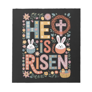 He is Risen Jesus Floral Cute Easter Bunny Rabbit Notepad