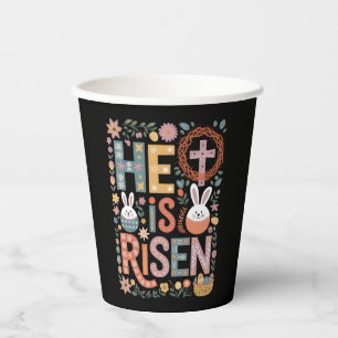 He is Risen Jesus Floral Cute Easter Bunny Rabbit Paper Cups