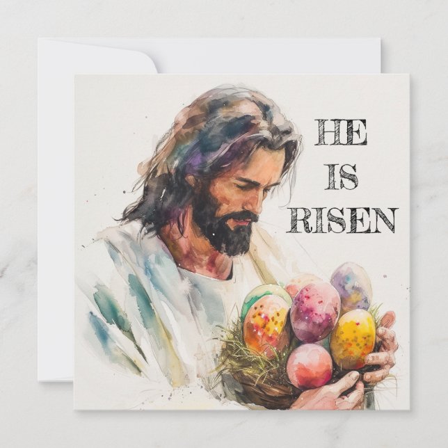 He Is Risen Jesus Greeting Card, Happy Easter Holiday Card (Front)