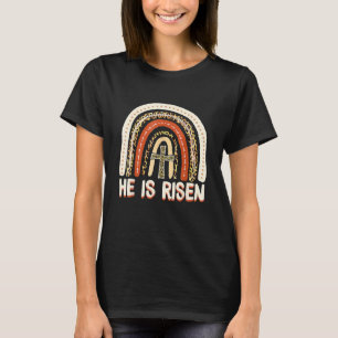 He Is Risen Leopard Rainbow Christian Happy Easter T-Shirt