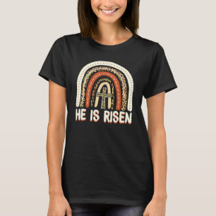 He Is Risen Leopard Rainbow Christian Jesus Happy T-Shirt