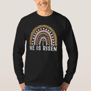 He Is Risen Leopard Rainbow Christian Jesus Happy  T-Shirt