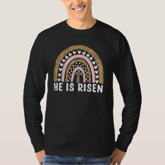 He Is Risen Leopard Rainbow Christian Jesus Happy  T-Shirt