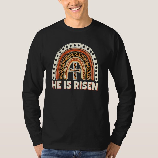 He Is Risen Leopard Rainbow Christian Jesus Happy  T-Shirt (Front)