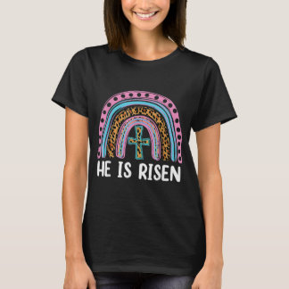 He Is Risen Leopard Rainbow Christian Jesus Happy T-Shirt
