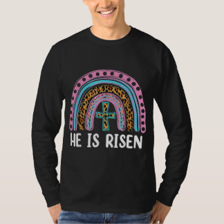 He Is Risen Leopard Rainbow Christian Jesus Happy T-Shirt