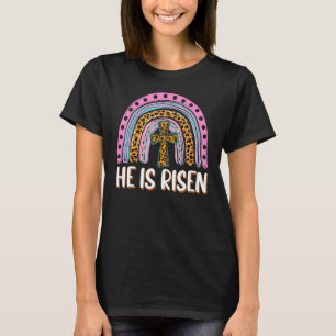 He Is Risen Leopard Rainbow Christian Jesus Happy  T-Shirt